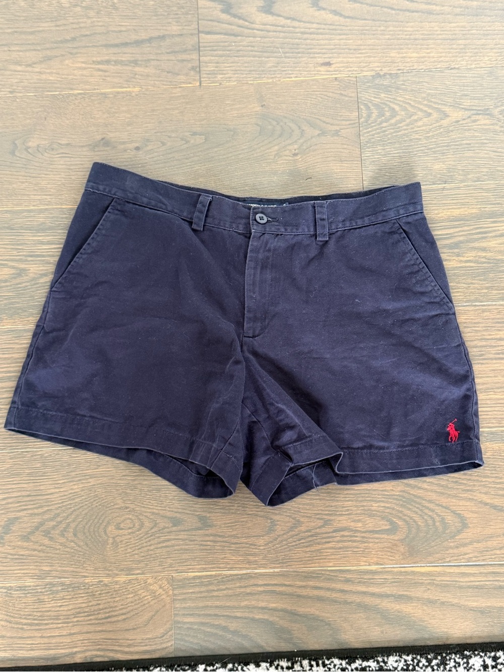 Ralph Lauren Navy Cotton Chino Shorts with Red Pony Embroidery
